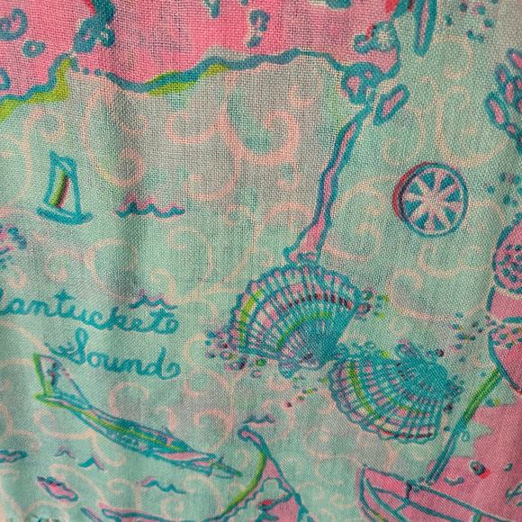 Lilly Pulitzer Retired Murfee‎ 2012 Scarf Turquoise Pink Cape Cod Island Silk - Picture 10 of 11